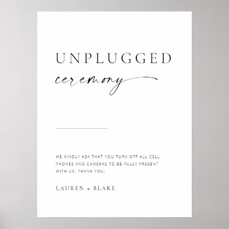 Modern Minimalist Script Unplugged Wedding Poster