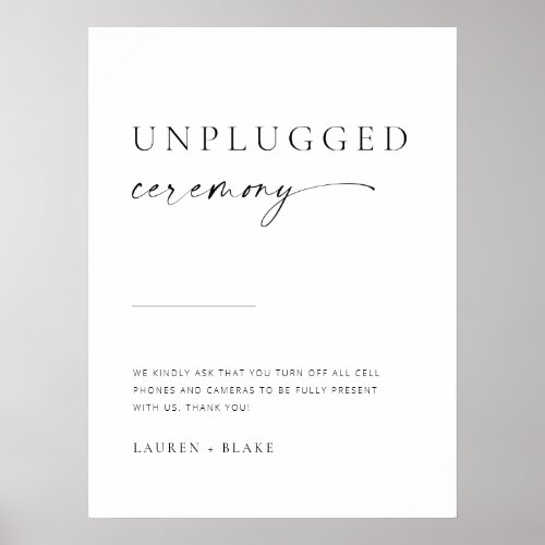 Modern Minimalist Script Unplugged Wedding Poster