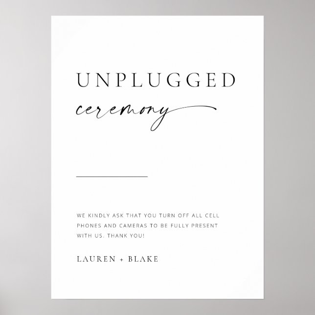 Modern Minimalist Script Unplugged Wedding Poster (Front)