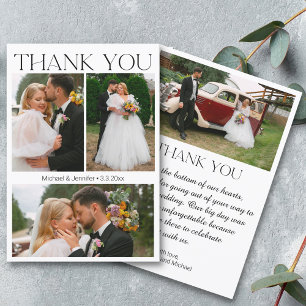 modern minimalist script wedding 4 photos collage thank you card
