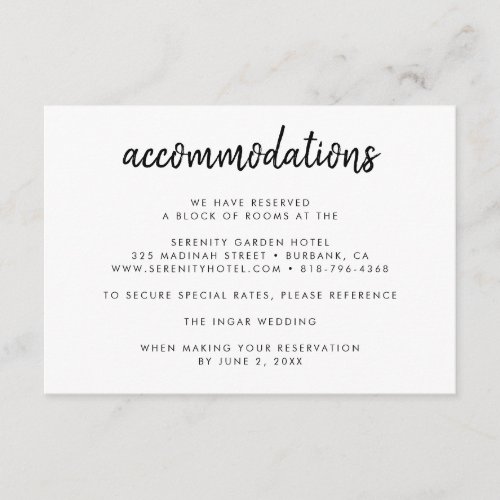 Modern Minimalist Script Wedding Accommodations Enclosure Card
