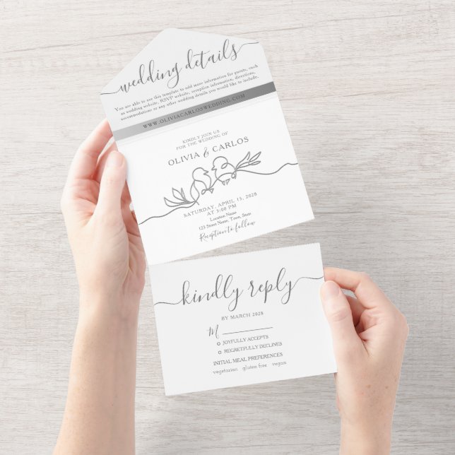 Modern Minimalist Script Wedding All In One Invita Invitation (Tearaway)