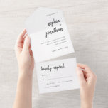 Modern Minimalist Script | Wedding All In One Invitation<br><div class="desc">These elegant,  minimalist all-in-one wedding invitations feature modern script typography and clean,  sans serif text for a simple and stylish black and white design you will love. Detachable RSVP response card is attached.</div>