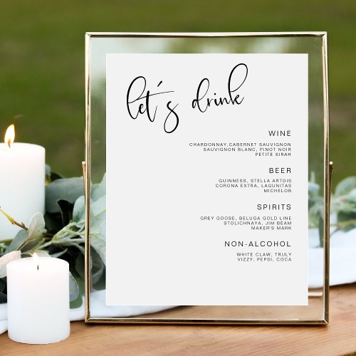 Modern Minimalist Script Wedding Bar Menu Pedestal Sign