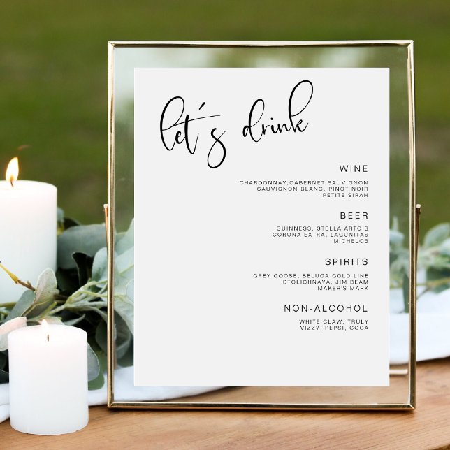 Modern Minimalist Script Wedding Bar Menu Pedestal Sign (Creator Uploaded)