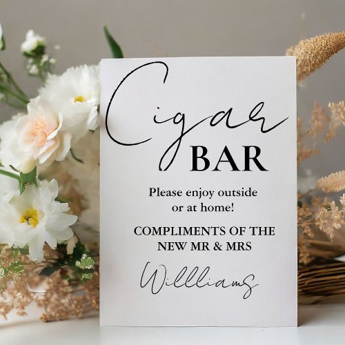 Modern Minimalist Script Wedding Cigar Bar Sign