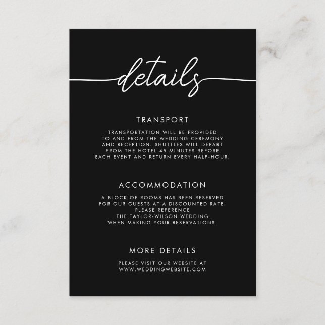Modern Minimalist Script Wedding Details Enclosure Card (Front)