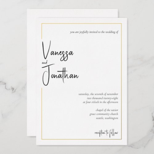 Modern Minimalist Script Wedding Gold Foil Invitation