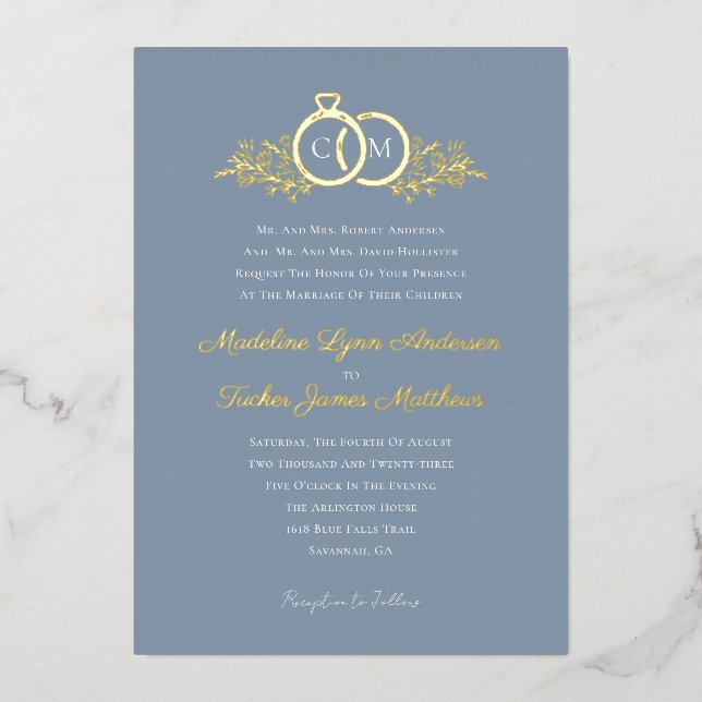 Modern Minimalist Script Wedding Gold Foil Wedding Foil Invitation (Front)