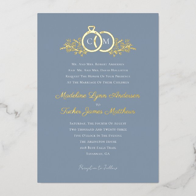 Modern Minimalist Script Wedding Gold Foil Wedding Invitation (Front)