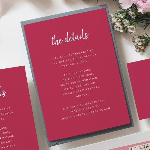 Modern Minimalist Script  Wedding Guest Details Enclosure Card