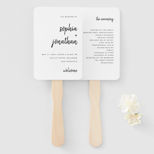 Modern Minimalist Script | Wedding Hand Fan (Front and Back)