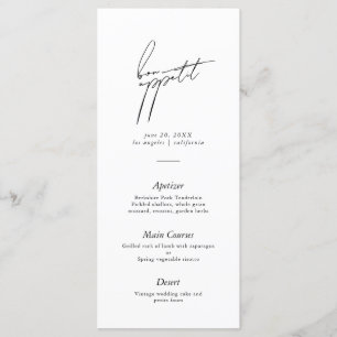 Modern Minimalist Script Wedding Menu