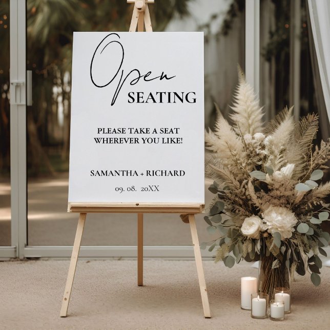 Modern Minimalist Script Wedding Open Seating Sign (Creator Uploaded)