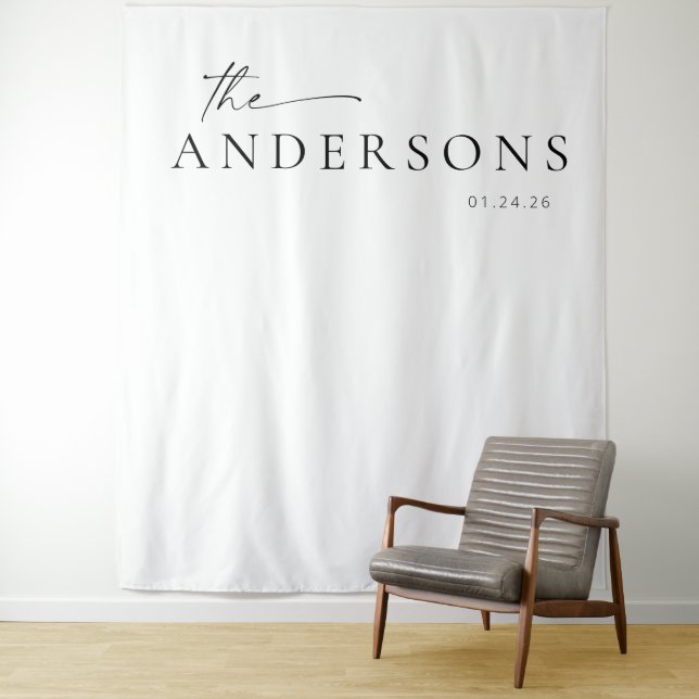 Modern Minimalist Script Wedding Photo Backdrop (In Situ)
