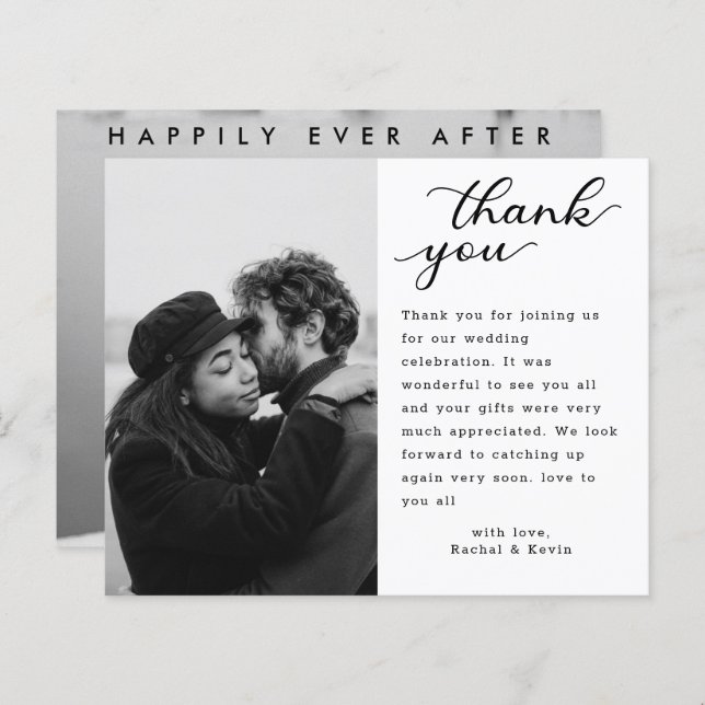 Modern Minimalist Script Wedding Photo Thank You (Front/Back)