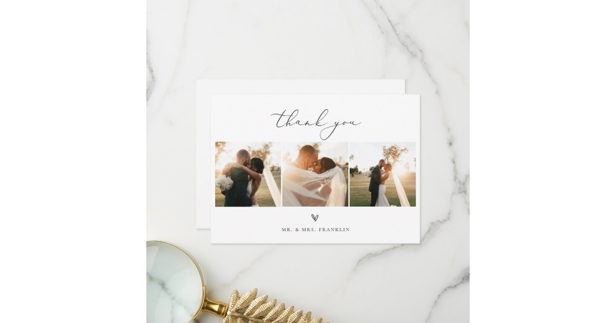 Modern Minimalist Script Wedding Photo Thank You Card | Zazzle