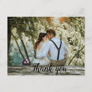 Modern Minimalist Script Wedding Photo Thank You  Postcard