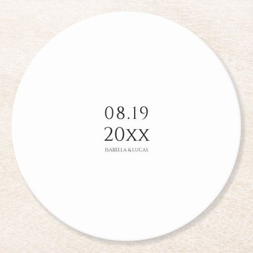 Modern Minimalist Script Wedding Round Paper Coaster