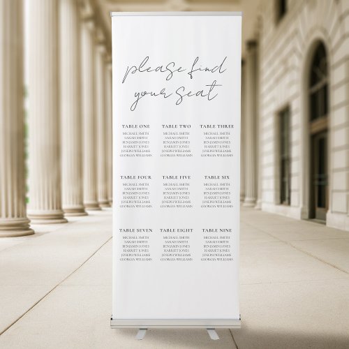Modern Minimalist Script Wedding Seating Chart Retractable Banner