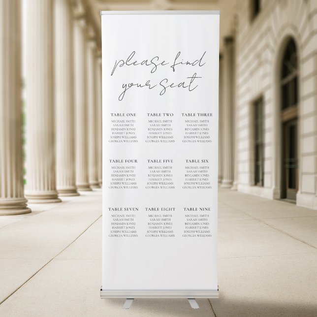 Modern Minimalist Script Wedding Seating Chart Retractable Banner (Creator Uploaded)
