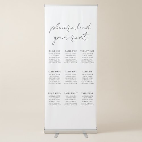 Modern Minimalist Script Wedding Seating Chart Retractable Banner