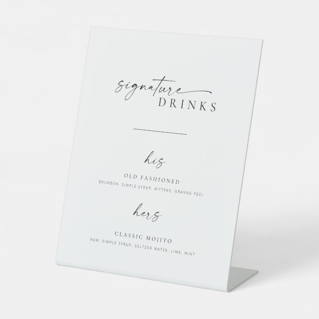 Modern Minimalist Script Wedding Signature Drinks Pedestal Sign (Front)