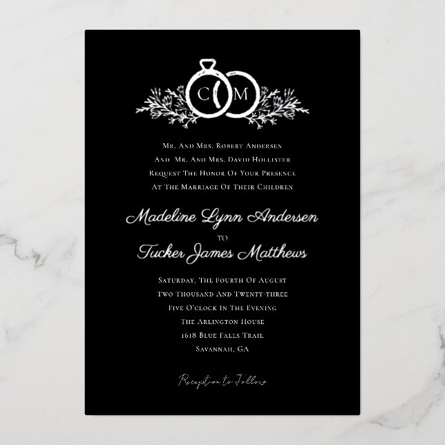 Modern Minimalist Script Wedding Silver Foil  Invitation (Front)