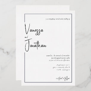Modern Minimalist Script Wedding Silver Foil Invitation