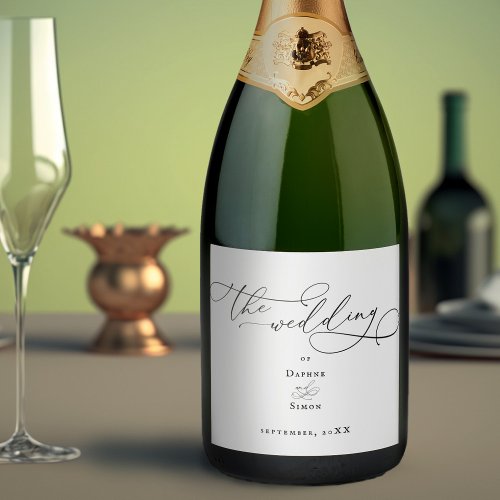 Modern Minimalist Script Wedding Sparkling Wine La Sparkling Wine Label