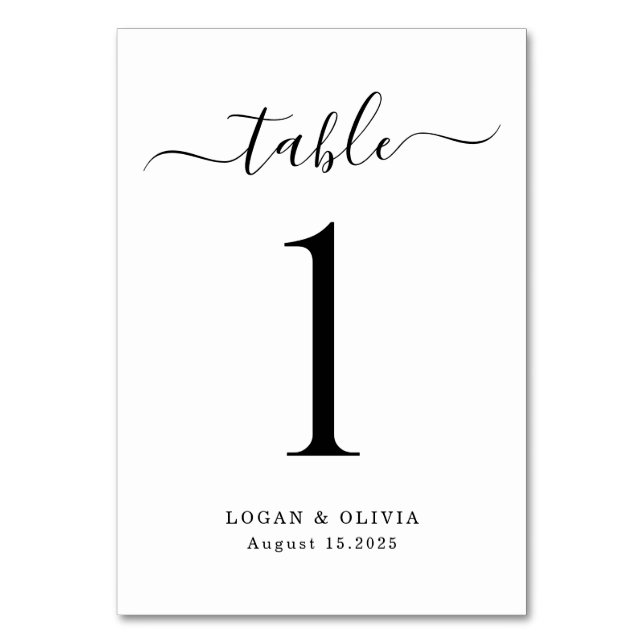 Modern Minimalist Script Wedding Table Number Card (Front)