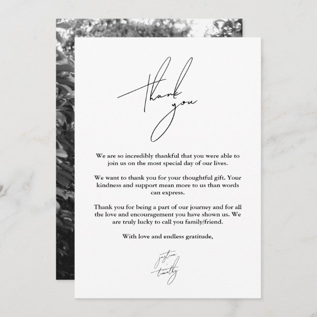 Modern Minimalist Script Wedding Thank You Card (Front/Back)
