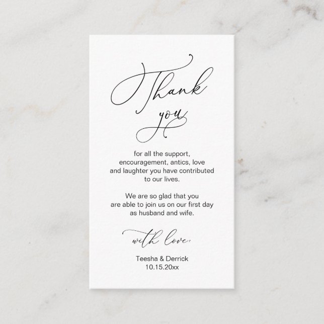 Modern Minimalist Script, Wedding Thank you  Enclo Enclosure Card (Front)