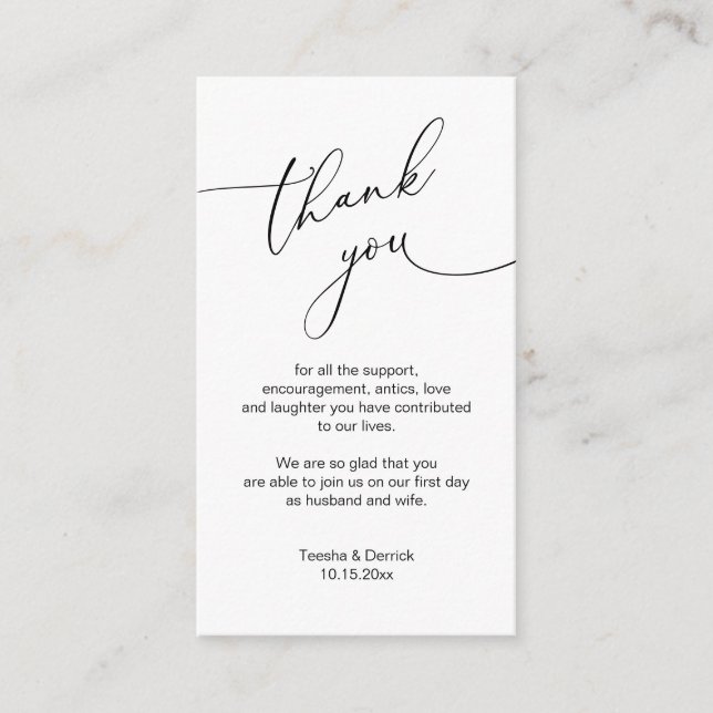 Modern Minimalist Script, Wedding Thank you  Enclo Enclosure Card (Front)