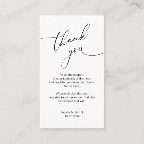 Modern Minimalist Script Wedding Thank you  Enclo Enclosure Card