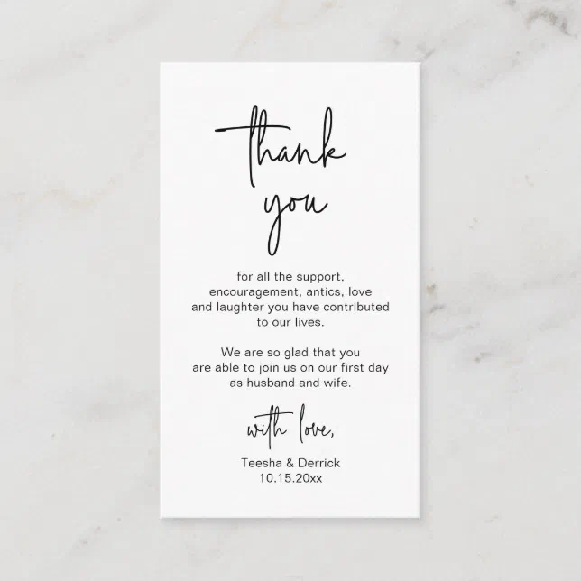 Modern Minimalist Script, Wedding Thank you Enclos Enclosure Card | Zazzle