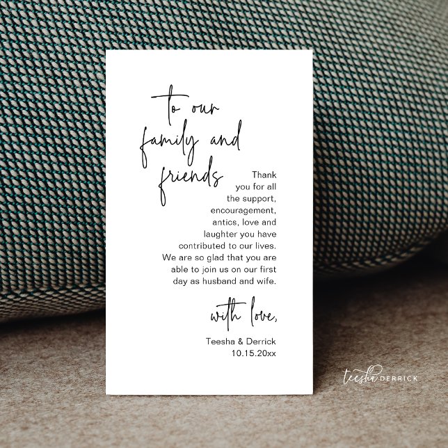 Modern Minimalist Script, Wedding Thank you Enclos Enclosure Card (Modern Minimalist Script, Wedding Thank you Enclosure Card, to our family and friends)