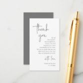 Modern Dark Grey Script, Wedding Thank you Enclosure Card