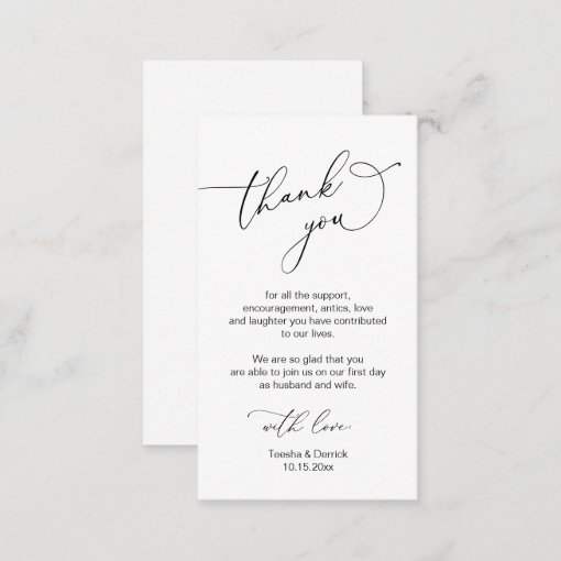 Modern Minimalist Script, Wedding Thank you Enclosure Card | Zazzle