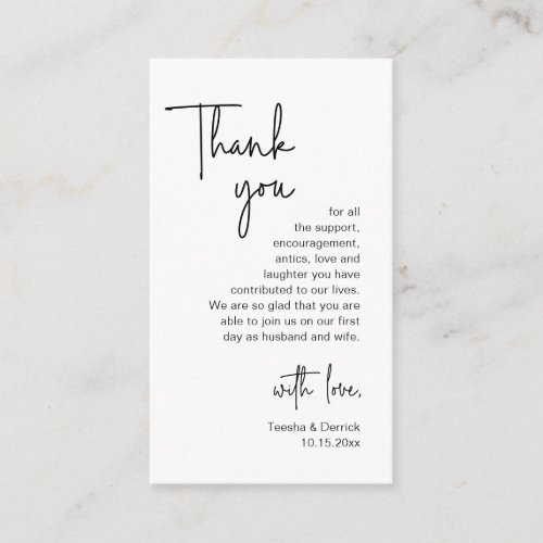 Modern Minimalist Script Wedding Thank you Enclosure Card