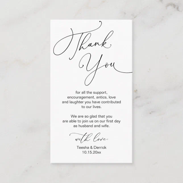 Modern Minimalist Script, Wedding Thank you Enclosure Card | Zazzle