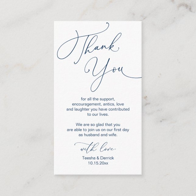 Modern Minimalist Script, Wedding Thank you Enclosure Card (Front)