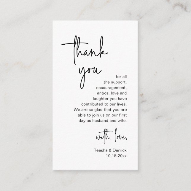 Modern Minimalist Script, Wedding Thank you Enclosure Card (Front)