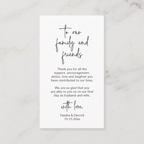 Modern Minimalist Script Wedding Thank you Enclosure Card