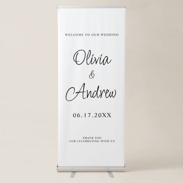 Modern Minimalist Script Wedding Welcome Retractable Banner (Front)