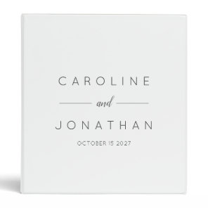 Modern Minimalist Script White Custom Wedding 3 Ring Binder