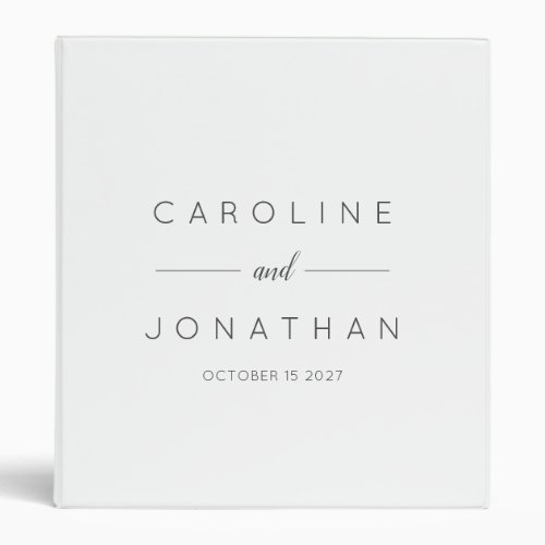 Modern Minimalist Script White Custom Wedding 3 Ring Binder