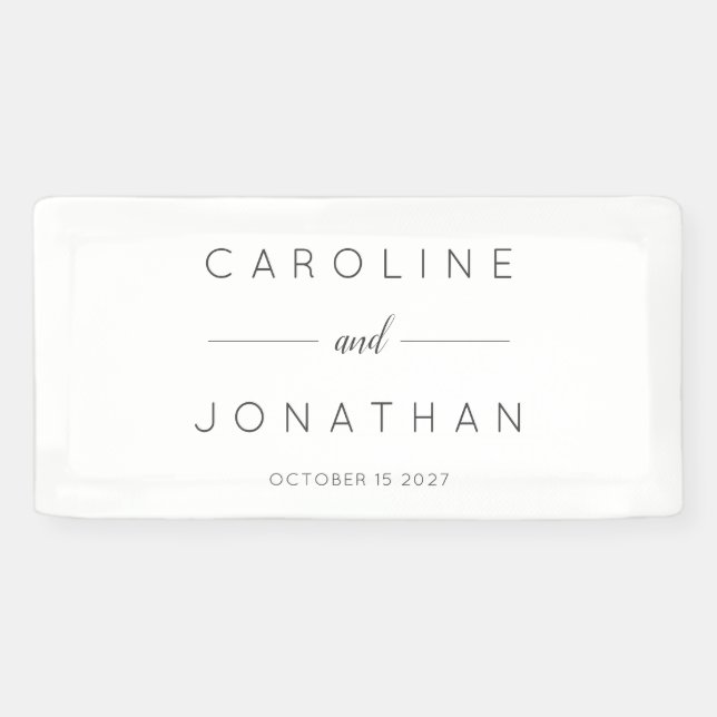 Modern Minimalist Script White Custom Wedding Banner (Horizontal)