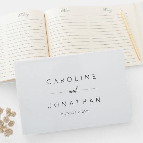 Modern Minimalist Script White Custom Wedding Guest Book