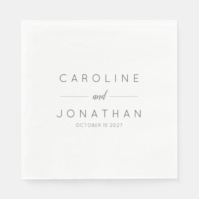Modern Minimalist Script White Custom Wedding Napkins (Front)